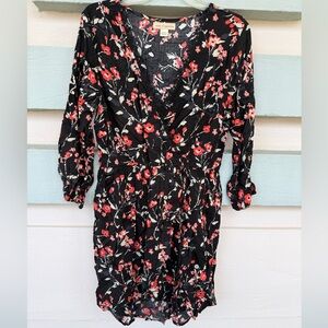 Band of Gypsies Black and Red Floral Long Sleeve Dress